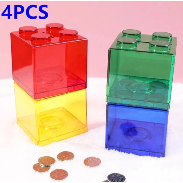 Boxes 4 pièces/ensemble bloc de construction tirelire boîte d'économie blocs en plastique Transparent tirelire pièce de rangement mallette de rangement enfant jouet cadeau boîtes de changement