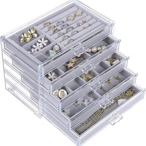 Dozen 5 laden Multi -lagen Acryl -sieraden Organisator voor meisjesoorbellen Toon transparante juweliersbehuizing Plastic opslagcontainer