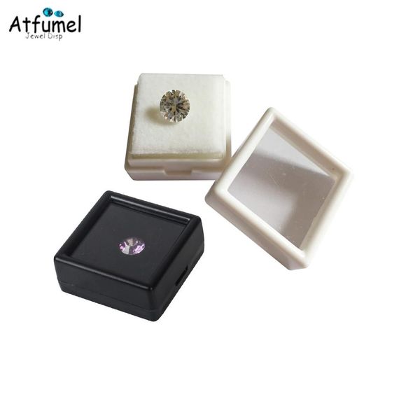 Boîtes 50pcs Boîte en diamant en vrac carré avec coussin en mousse Blanc Noir Boîte de perle Boîte de bijoux sur gemmes Boîte de boucle d'oreille Boîte d'oreille