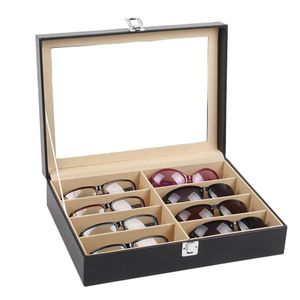 Cajas Estuche para gafas de 8 rejillas, caja para gafas de sol de piel sintética, soporte para gafas, caja de almacenamiento, caja para exhibir gafas, joyería