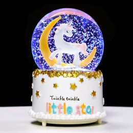 Dozen een verscheidenheid aan eenhoorn romantisch paar Lumineuze kristallen ballmuziekbox 80 Snowflake Lights Music Box Decoratie Verjaardagsgeschenk Home