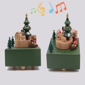 Cajas Cajas musicales adorables Caja de música de madera Artesanías de madera Regalos de Navidad retro Accesorios de decoración del hogar Tren de juguete