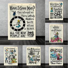 Dozen Alice in Wonderland Muurposter Woordenboek Kunst is altijd Theetijd Aquarel Canvas Schilderij Woonkamer Woondecoratie Prints