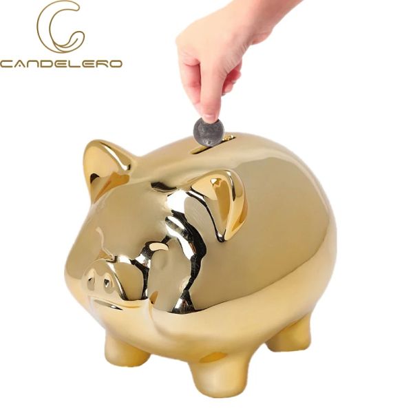 Boîtes animaux Piggy Bank Statues Sculptures Figurines For Home Decor Gold Living Room Decoration Table Ornement Pig Pig Pig mignon cadeau