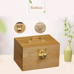 Dozen Bamboo Wood Piggy Bank Treasure Chest met Lock Money Box Strongbox Saving for Coin Case Retro sieraden Accessoires Decoratie