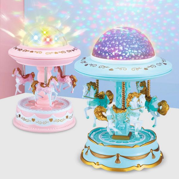 Boîtes Bevigac Cute Rotation Horse Carrousel Style Lights Shine Music Box Projecteur pour la maison Cadeaux d'enfants d'anniversaire de la Saint-Valentin