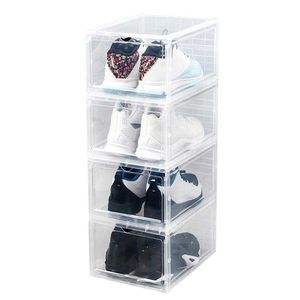 Cajas Contenedores Clear PP A prueba de polvo Apilable Flip Cajón Caja de zapatos Contenedor de almacenamiento para el hogar Organizador Ahorro de espacio Cajones de plástico W0428