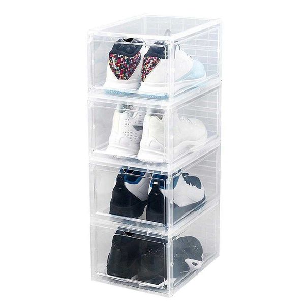 Boîtes Poubelles Transparent PP anti-poussière empilable tiroir à rabat chaussures boîte conteneur de rangement pour organisateur de maison tiroirs en plastique permettant d'économiser de l'espace W0428
