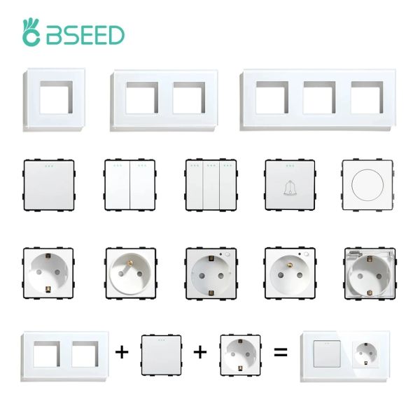 Cajas Bseed interruptores de luz mecánicos enchufes de pared marco Panel de cristal enchufe inteligente UE/Reino Unido/fr solo piezas de función de bricolaje estándar