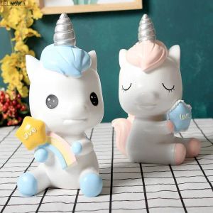 Dozen Cartoon Rainbow Unicorn Piggy Bank Creative Printed Resin Animals Horse munt geldbesparende dozen mooie decoratiegeschenk voor kinderen