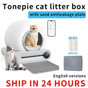 Cajas Caja de arena para gatos 65L Autolimpieza automática Desodorante iónico para gatos grandes Versiones en inglés completamente cerradas Bandeja de arena para inodoro para mascotas