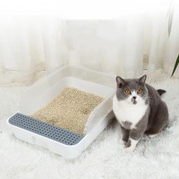 Boîtes Boîte à litière pour chats Boîte de sable à semi-paroi de grande capacité pour chats Plastic Pet Toilet Anti Sclash Plateau de lit épaissi