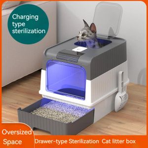 Boîtes à litière pour chat, déodorant stérilisant surdimensionné, Rechargeable, toilettes entièrement fermées, stérilisation UV de grande capacité, fournitures pour animaux de compagnie