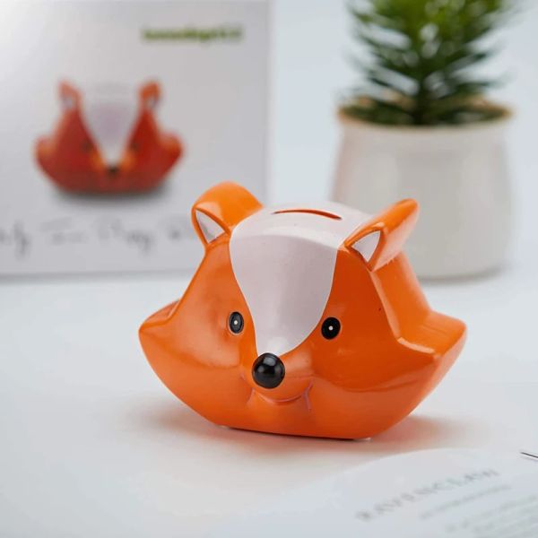 Boîtes Banques d'argent en céramique pour les enfants, Fox Figurines Decoration Collectible Piggy Coin Bank Animal Forest Thème pour les cadeaux de vacances à domicile