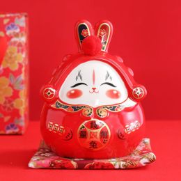 Tirelire lapin chinois en céramique rouge, boîtes de décoration, mascotte du nouvel an 2023, usages multiples, symbole de richesse, ornements en céramique