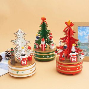 Boîtes de noël arbre de noël carrousel ciel roue en bois rotatif boîte à musique joyeux aller rond jouets bébé chambre décoration Navidad enfants cadeaux