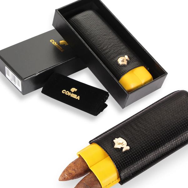 Boîtes cohiba cigare cigare voyage humidor portable 2 support sac de rangement de cigare tube de cigare en cuir extérieur