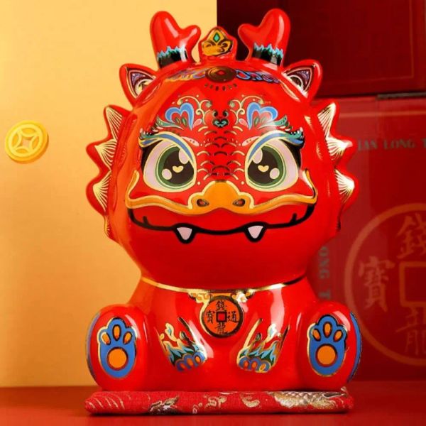 Boîtes Colorfast Zodiac Dragon Piggy Bank Decorative Porcelaneous Cartoon Money Mot Saving Pot Bedroom Model Dragon Statue