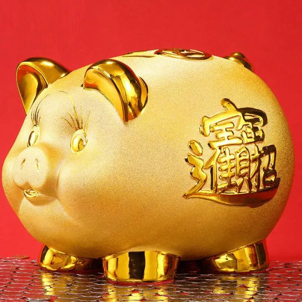 Boîtes Créatif Cochon D'or En Céramique Tirelire 2023 Nouveaux Enfants Banque De Pièces Mignon Dessin Animé Tirelire Cadeau Artisanat Tirelire Économies Décor À La Maison