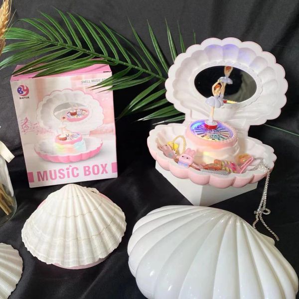 Boîtes créatives coquille de musique Box danse fille boîte de musique enfant miroir bijoux box d'anniversaire cadeau de musique décor de Noël cadeaux fille