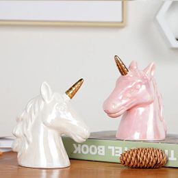 Boîtes créatives Unicorn Ceramics Piggy Banktop Branctop Cute Decor Coin Money Storage Jar Enfants Sauver de l'argent