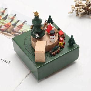 Dozen Creatieve Houten Kerst Herten Sneeuwpop Trein Muziekdoos Handgemaakte Carrousel Speelgoed Decoratie Cadeau voor kinderen