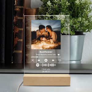 Boîtes personnalisées personne personnelle Photo Acrylique Plaque Spotify Codes musicaux Song Couverture de l'album LED lampe lumineuse pour les couples Cadeaux de Noël d'anniversaire
