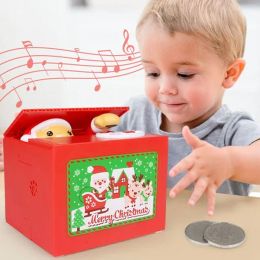 Cajas lindas de Navidad Santa Claus hucha electrónica caja de ahorro de monedas automática con música caja fuerte para dinero para regalo de Navidad