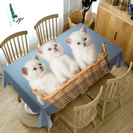 Manteles rectangulares con estampado de gatos pequeños y lindos para mesa, decoración del hogar, cubierta de mesa de comedor impermeable de poliéster, manta de picnic