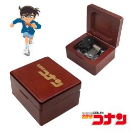 Dozen Detective Conan Main Theme Music Box Bronzing Red Wooden Mechanical Antique Gift for Cartoon Fans Nieuwjaar Kerstverjaardag