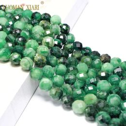 Boîtes de perles d'espacement rondes en pierre fine 100% naturelle, vert émeraude à facettes, pour la fabrication de bijoux, Bracelet et collier, 6/8/10mm
