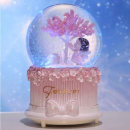 Dozen bloemen Tree Music Box Pink Girl Heart Cute Girl Crystal Ball Acht Music Box Student Creative Gift Boutique Luminous Decoration