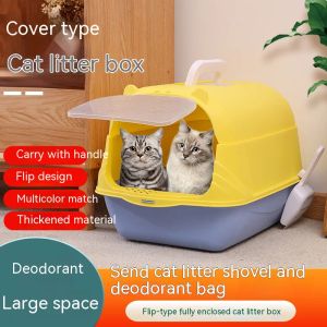 Dozen volledig afgesloten kat kattenbakvak spattenbestendig huisdier reiniging kitten toilettraining toilet plastic toilet katten kattenbak afneembaar