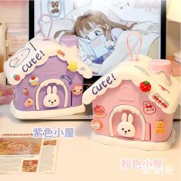 Boîtes Fille Kawaii Neige Maison Tirelire 2023 Lapin Mignon avec Autocollants 3D École Primaire Fille Note Coin Boîte D'épargne Petite Maison Cadeau