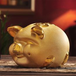 Boîtes Gold Ceramic Pig Piggy Bank Safe for Money Piggy Bank Coins Bank Accessoires Accessoires Mascot Artefact Decoration Home Decoration Box