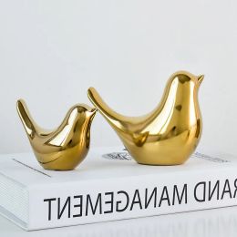 Boîtes de Figurines d'oiseaux dorés, 4 tailles, Statue d'animal nordique en céramique dorée, bijoux, décoration de maison, décoration de Table de salon