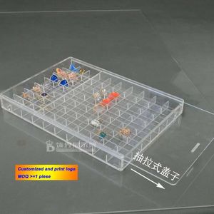 Boîtes de haute qualité Clear Acrylique 70 Cellules Boîtes bijoux Plateau de bijoux Diy Fiding Bijoux Bijoux Storage Gemstone Earge Ming Ring Organizer