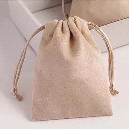 Sacs cadeaux en daim ivoire, boîtes personnalisées, toutes tailles, montre, parfum, cils, maquillage, pochettes à cordon, Sachets de bijoux