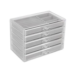 Dozen Sieraden Organizer Met 5 Laden Helder Acryl Sieradendoos Cadeau Stapelbare Fluwelen Oorbel Displayhouder