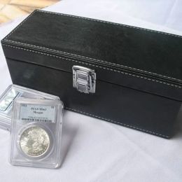 Boîtes JXLCLYL 20 pièces pièces de monnaie dalle boîte de rangement porte-étuis cuir PU noir pour PCGS NGC