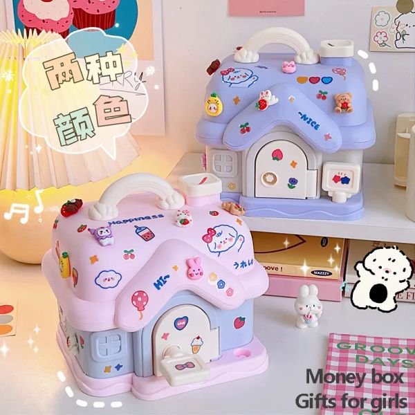 Cajas Kawaii Tiny House Hucha con Etiqueta 3D Dibujos Animados Creativos Niños Banco Monedas Billetes Hucha para Adultos Regalo