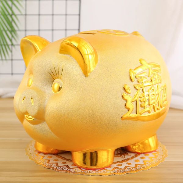 Boîtes de luxe Gold Coin Money Box Adult Kids Cartoon Cidden Storage Hidden Rangement Cute Ceramic Piggy Bank Paper Money Piggy Bank Home Decor