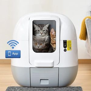 Boîtes de litière pour chat, contrôle par application Mobile, autonettoyantes, fermées, automatiques, libérez vos mains, toilettes rechargeables pour animaux de compagnie