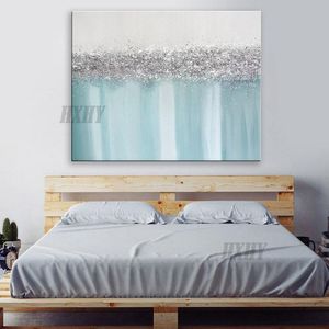 Boîtes modernes Abstarct à huile faite à la main sur toile Bleu clair paysage mur art photo affiche pour la chambre à coucher de chambre à coucher