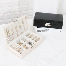 Boîtes Organisateur de bijoux multifonction pour femmes Boîte d'affichage de bijoux en cuir Pu avec serrure pour boucles d'oreilles Bracelets Colliers Bagues T190629