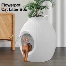 Dozen nieuwe bloempotstijl kat kattenbakgietgeurbestendig volledig afgesloten oversized kattentoilet anti spattende katten uitwerpselen kattenbakvogel