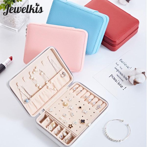 Cajas Nueva cremallera Caja de almacenamiento de joyería portátil para mujeres Niñas Pendientes Pendientes Anillo Embalaje Cuero de PU de alta calidad Estilo elegante