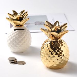 Boîtes nordiques petites tirelires en forme d'ananas, tirelire dorée en céramique, boîte d'épargne, décoration de bureau et de maison