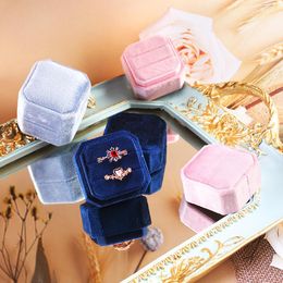 Dozen Octagon Shape Velvet Sieraden Ring Box Engagement Wedding Box Keepsake Box Bruidsfoto Ring Dubbele slots voor huwelijksgeschenken