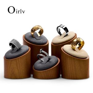 Cajas Oir 3 unids/set soporte de exhibición de anillo de madera maciza con estante de almacenamiento de anillo de microfibra soporte organizador de joyería para mostrador de tienda